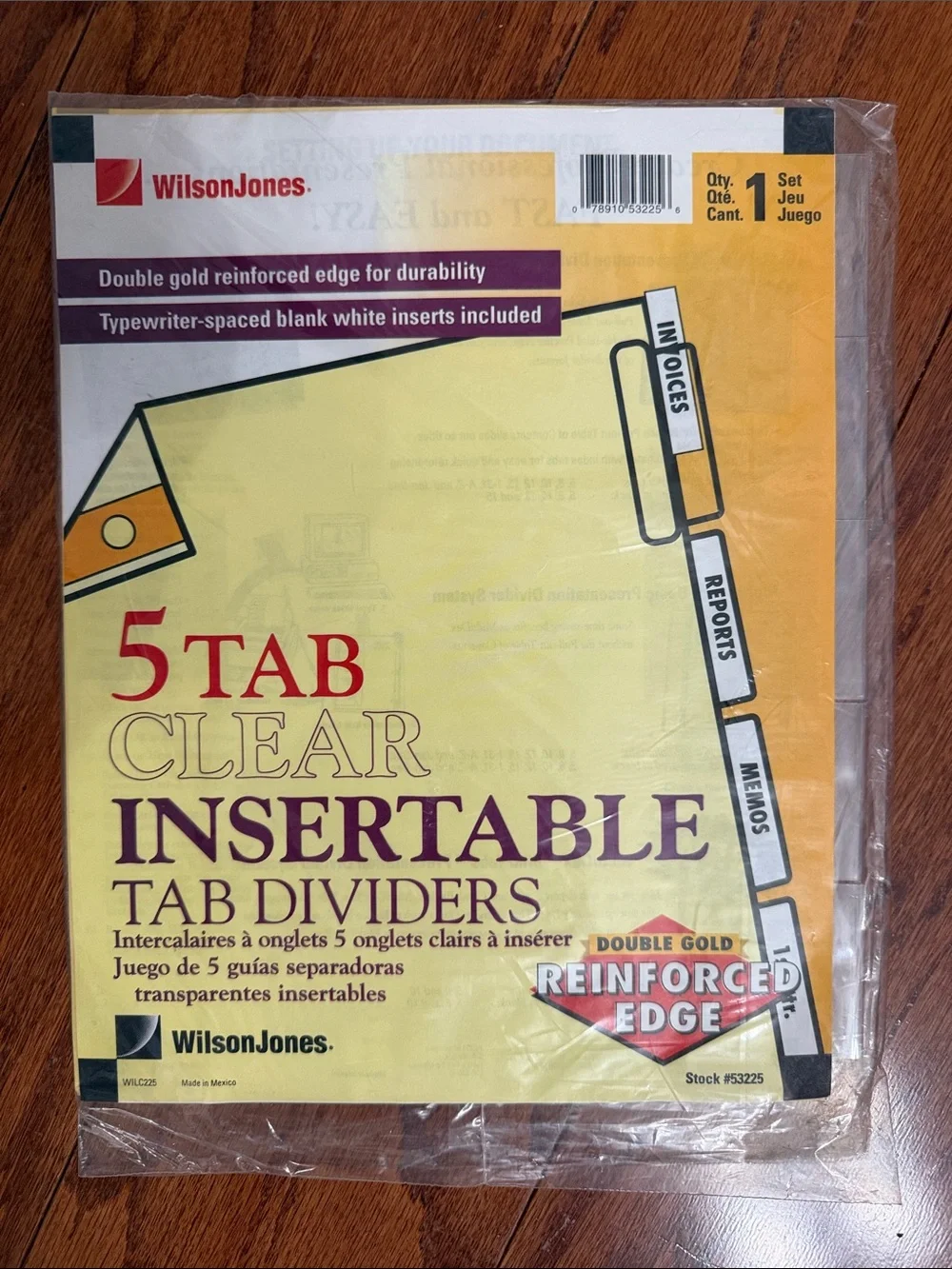 Wilson Jones 5-Tab Clear Tab Insertable Dividers - Letter (Yellow) New -set of 3